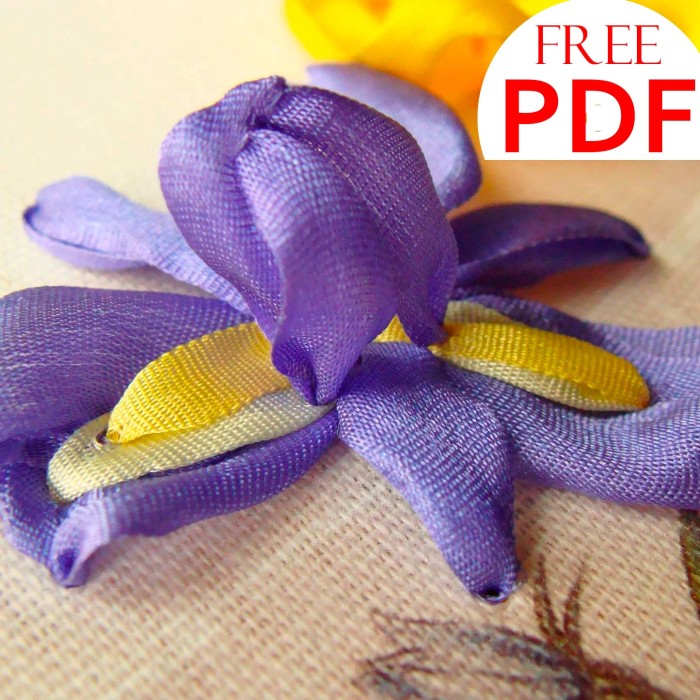 Irises in Silk Ribbon - Free Ribbon Embroidery Workshop for Beginners